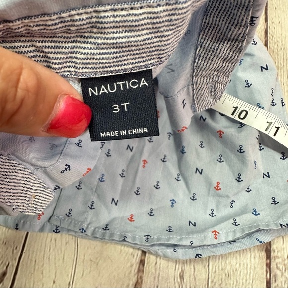 Nautica Blue red Anchor Print Button Down Shirt toddler 3T nautical preppy - Picture 3 of 5